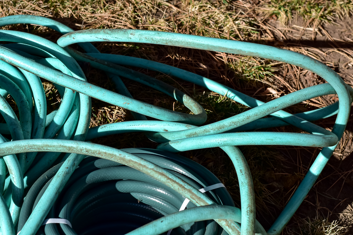 Pair of Green Vinyl Garden Hoses