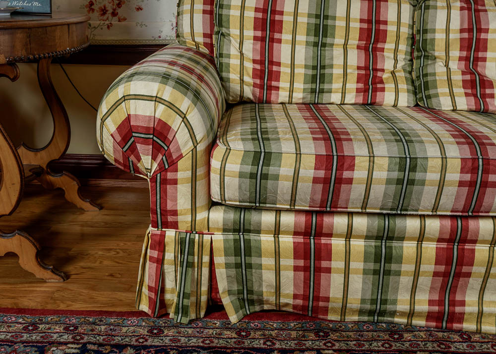 Colorful Striped Plaid Couch in Red, Green and Yellow