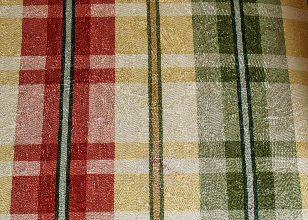Colorful Striped Plaid Couch in Red, Green and Yellow