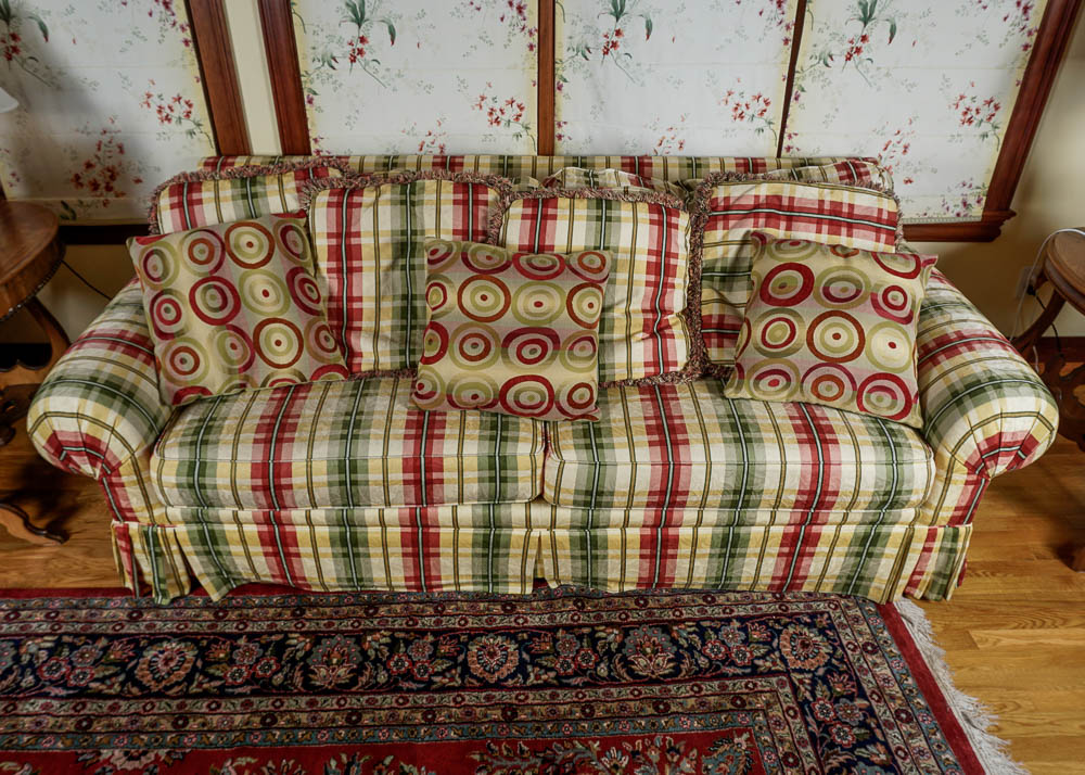 Colorful Striped Plaid Couch in Red, Green and Yellow