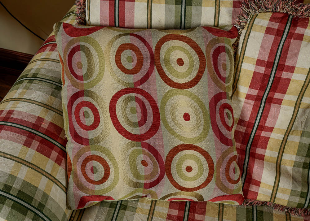Colorful Striped Plaid Couch in Red, Green and Yellow