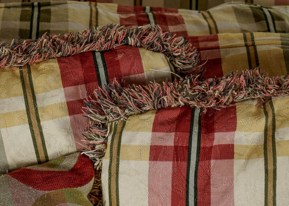Colorful Striped Plaid Couch in Red, Green and Yellow