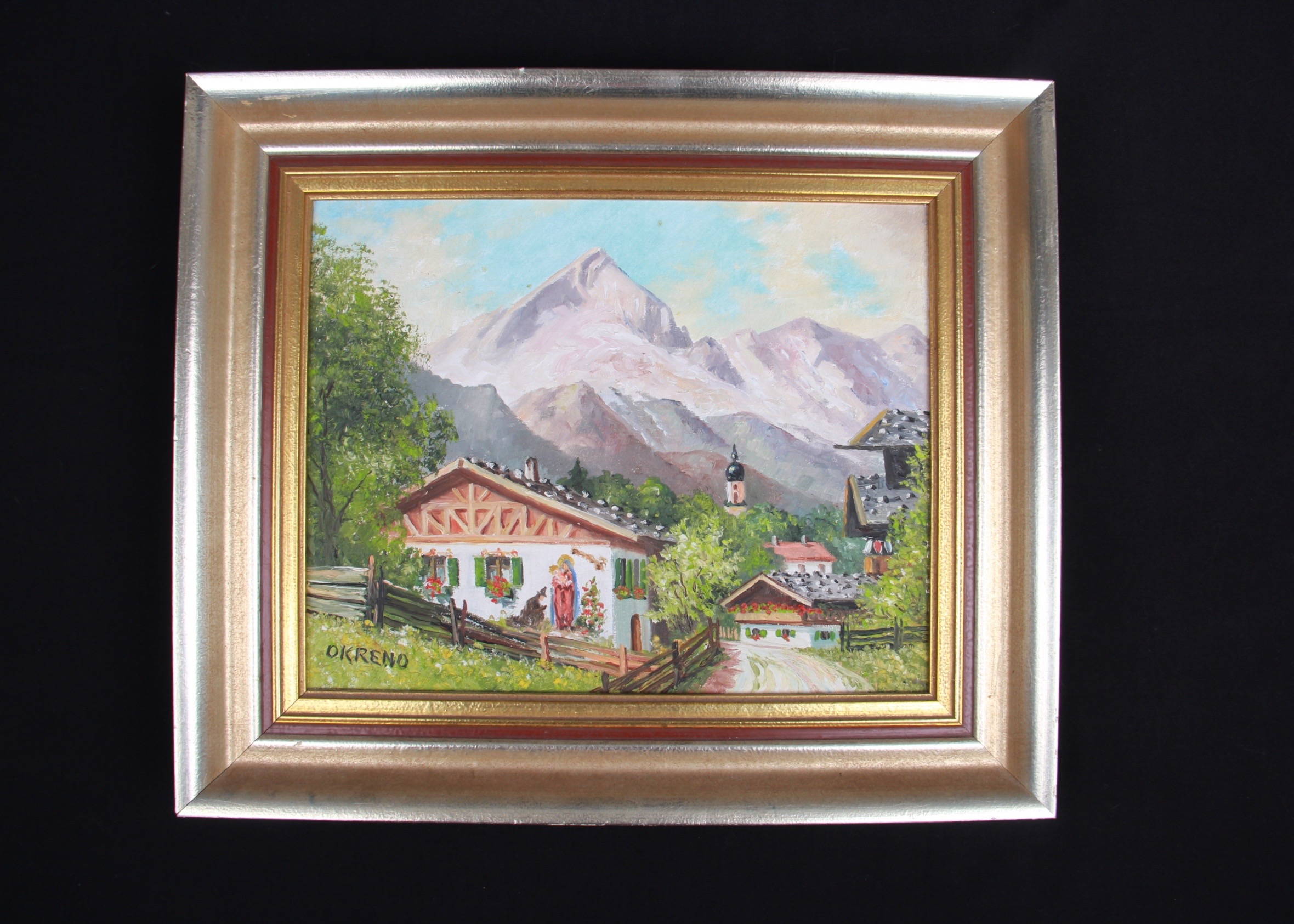 Okreno Oil Painting of Swiss Alps Village