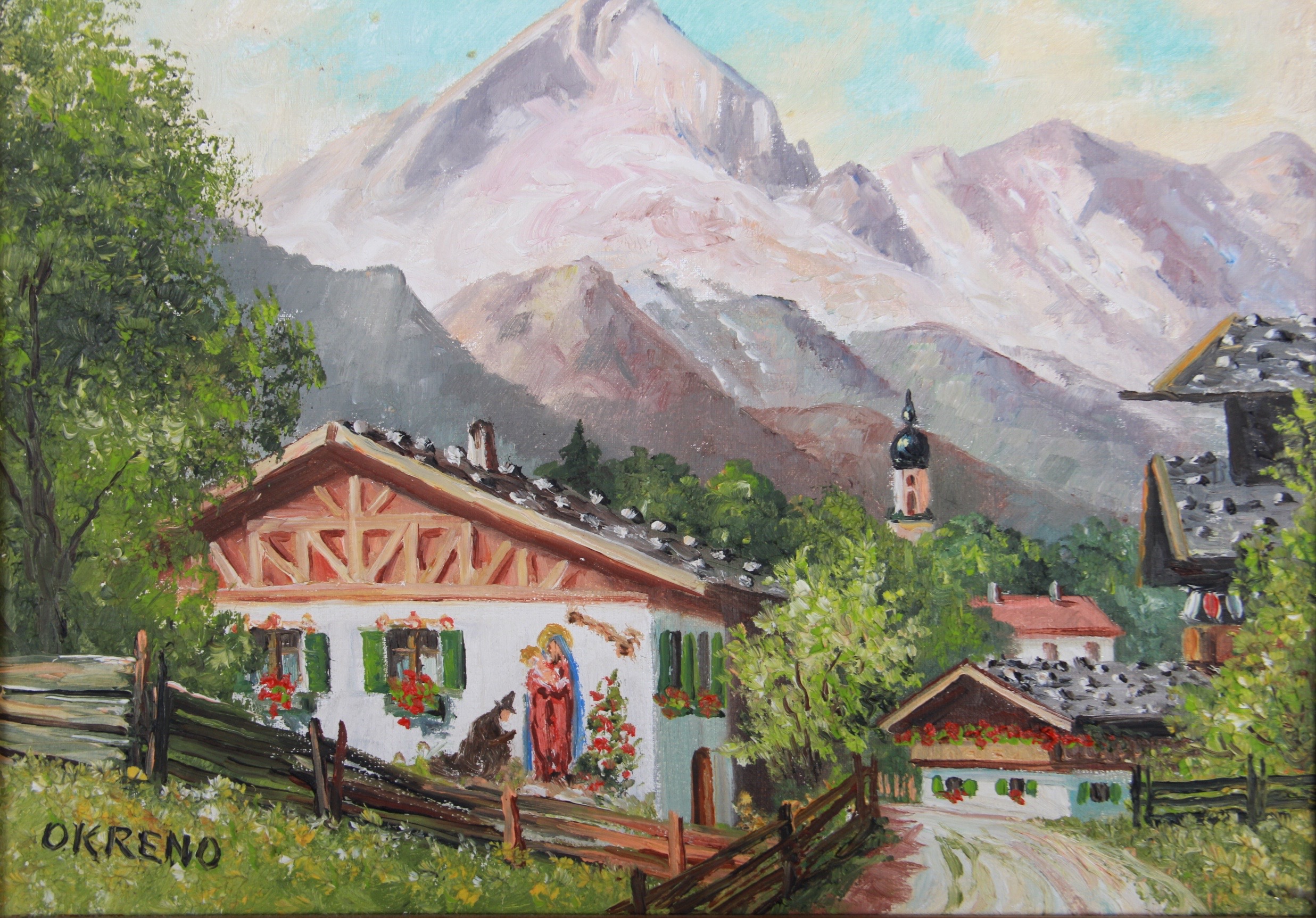 Okreno Oil Painting of Swiss Alps Village
