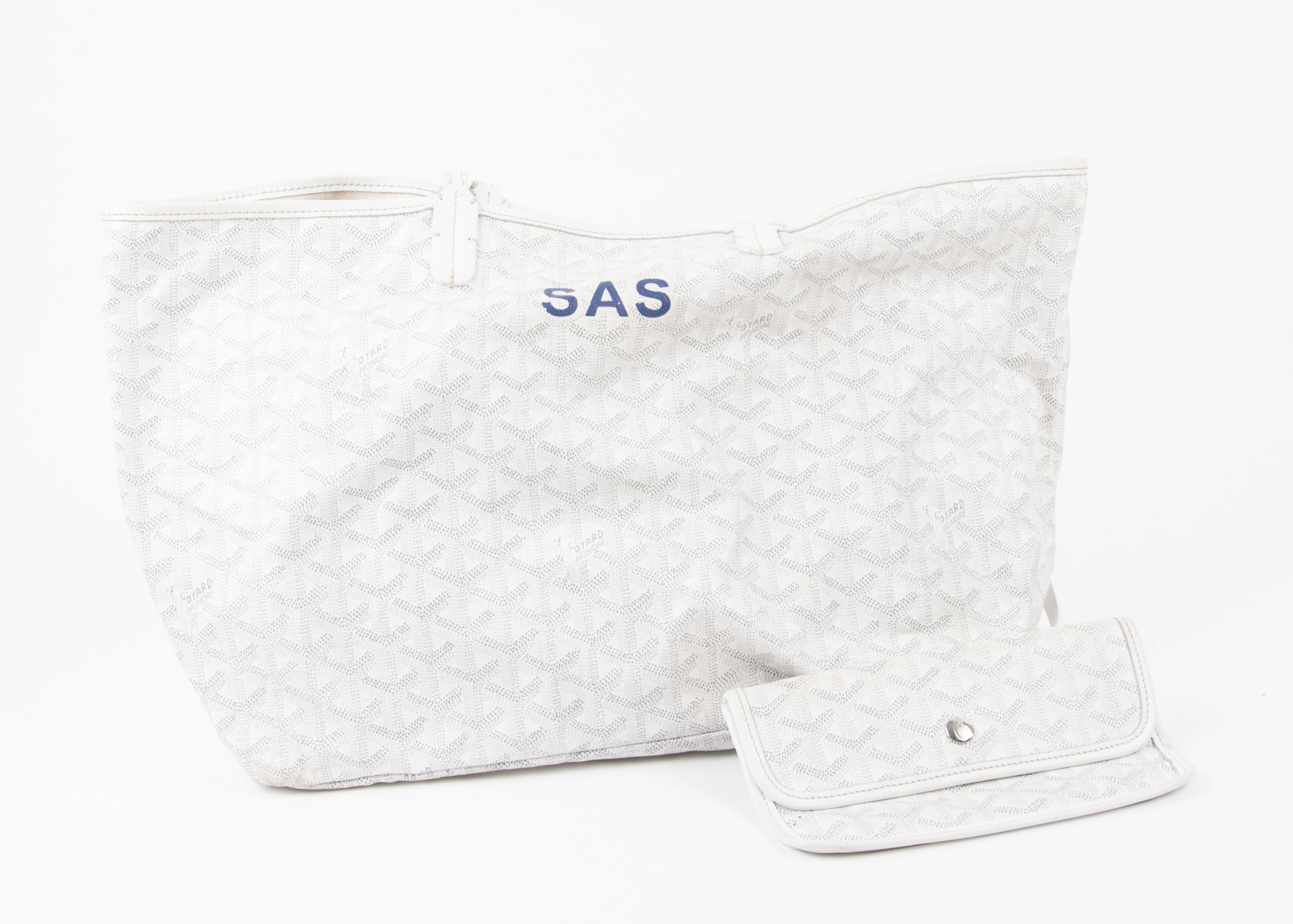 Goyard White Logo Print Tote
