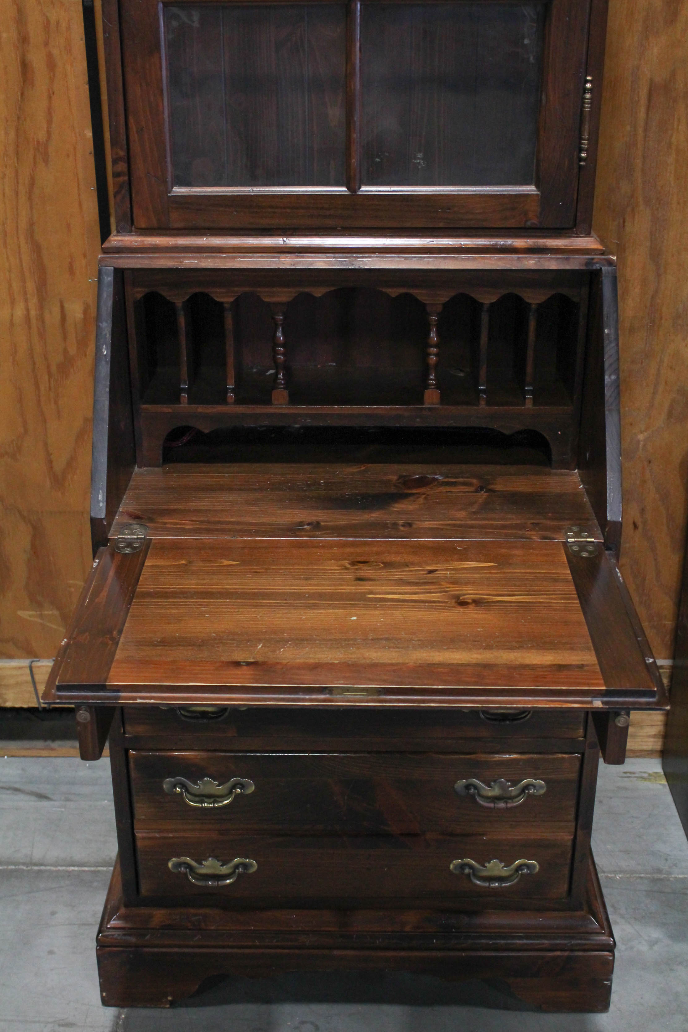 Ethan Allen Federal Style Antiqued Pine Secretary with Hutch