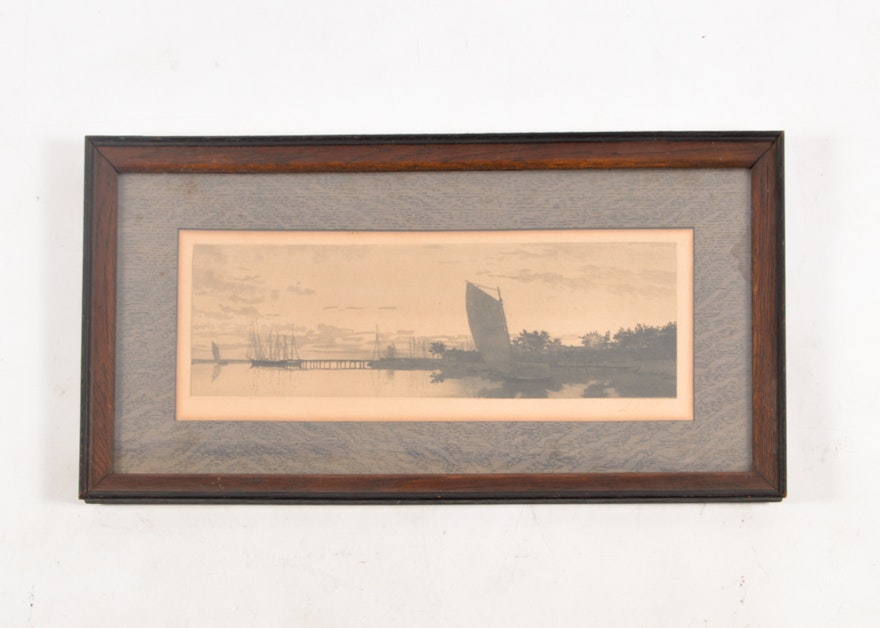 Antique, Signed Etching by Charles X. Harris