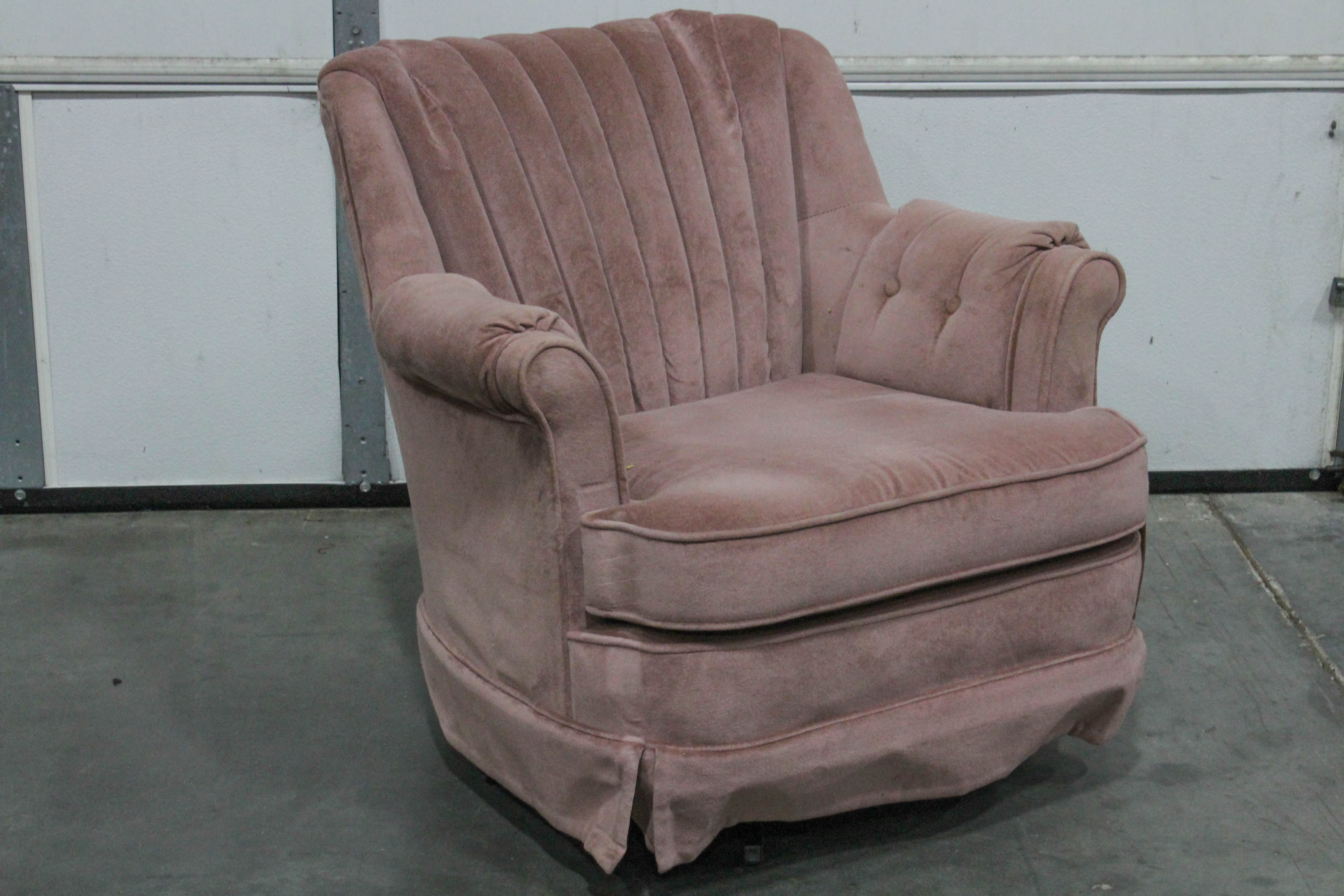 Pink Velour Upholstered Armchair