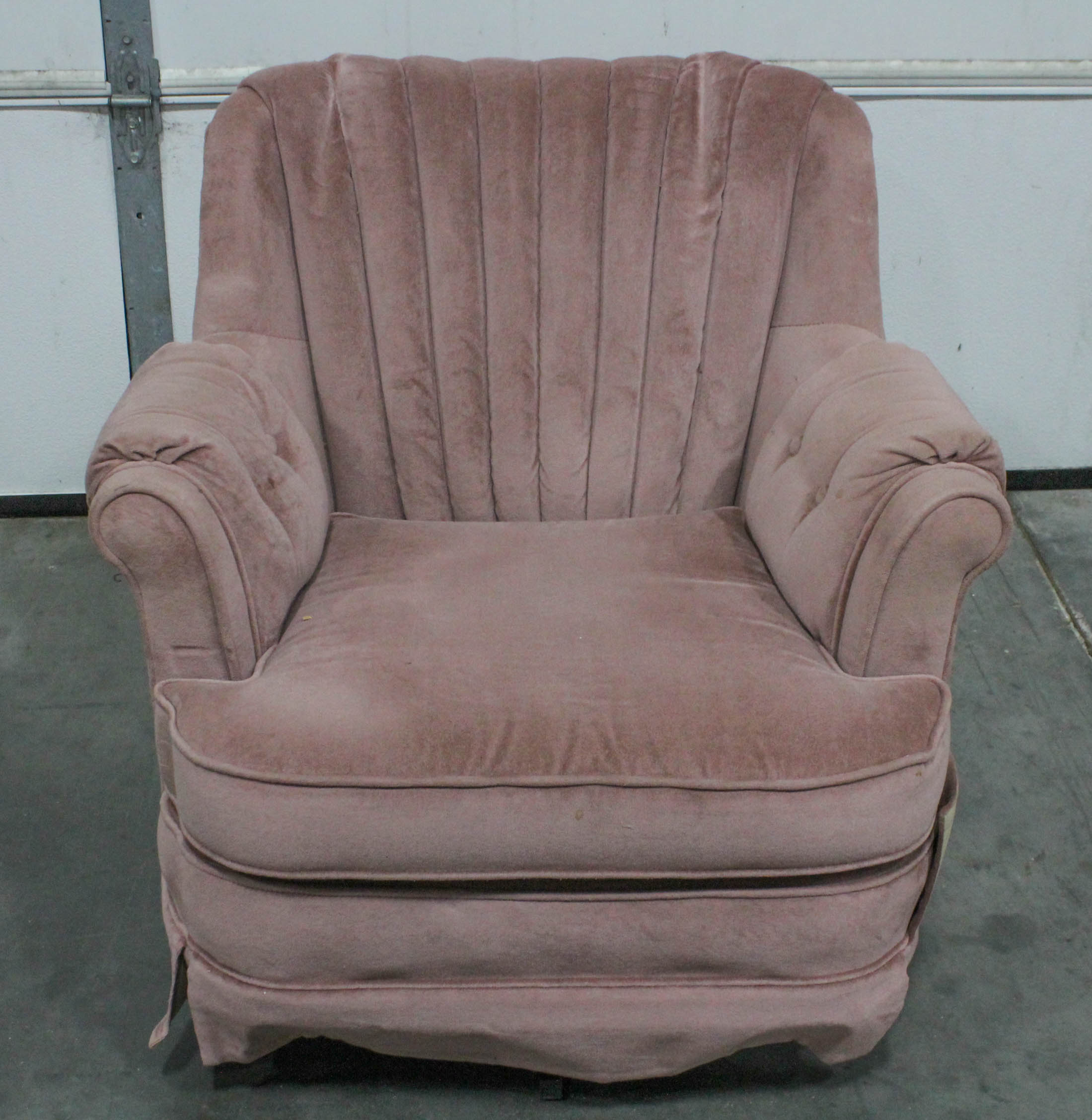 Pink Velour Upholstered Armchair