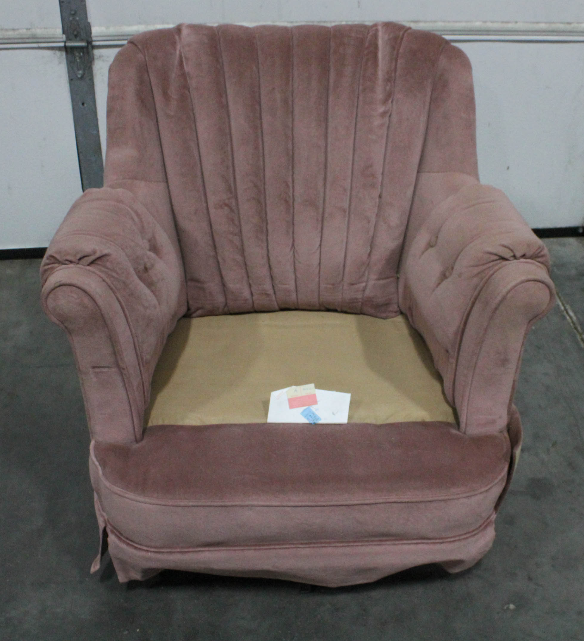 Pink Velour Upholstered Armchair
