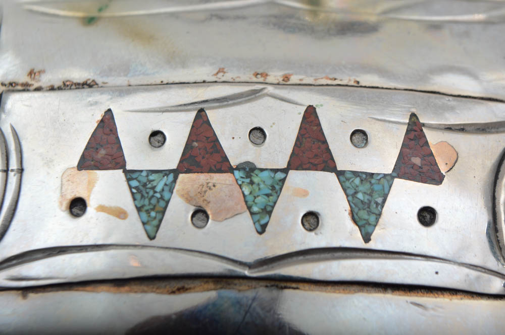 Silver Tone Inlaid Gemstone Belt Buckle