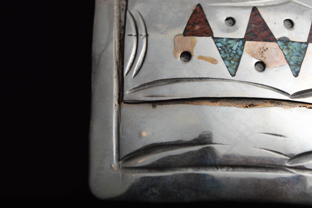 Silver Tone Inlaid Gemstone Belt Buckle