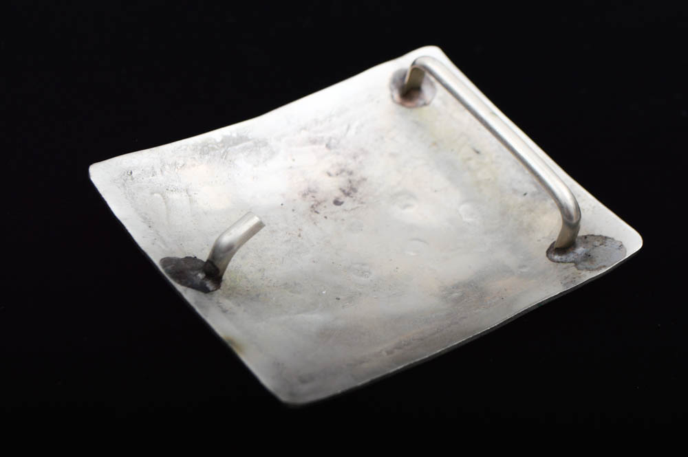 Silver Tone Inlaid Gemstone Belt Buckle