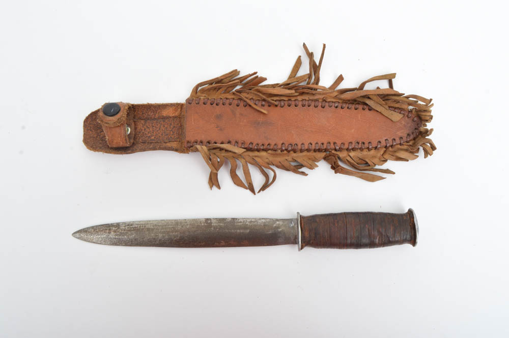 Pair of Antler and Leather Handled Hunting Knives
