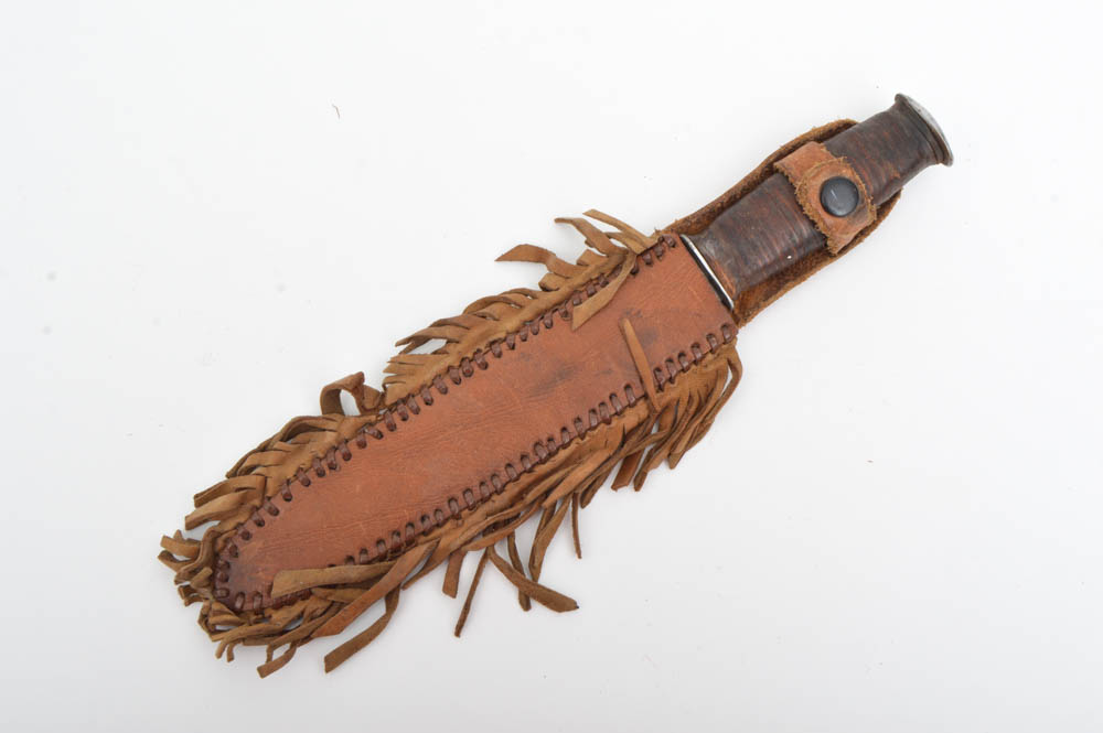 Pair of Antler and Leather Handled Hunting Knives