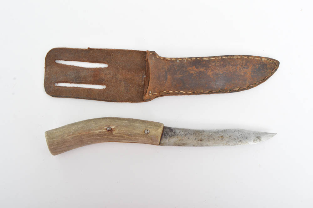 Pair of Antler and Leather Handled Hunting Knives