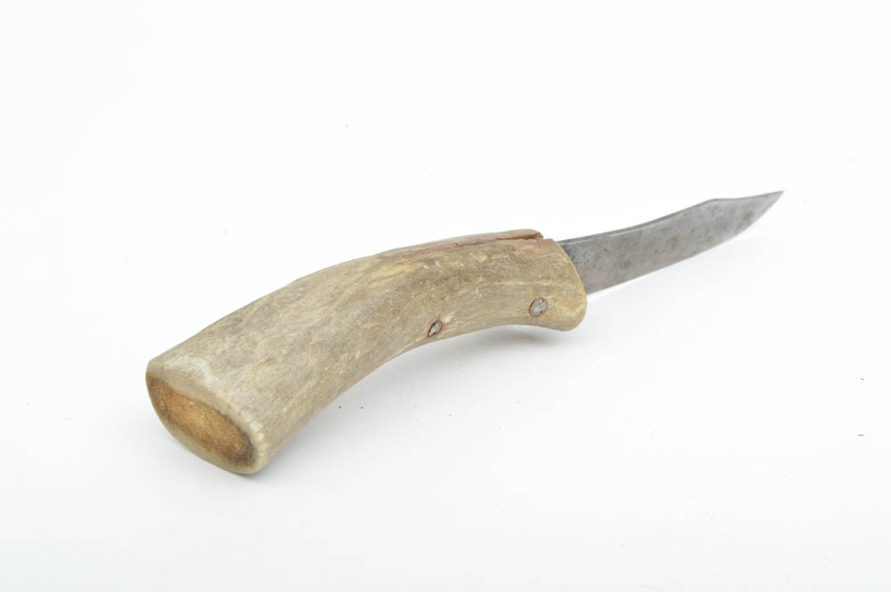 Pair of Antler and Leather Handled Hunting Knives