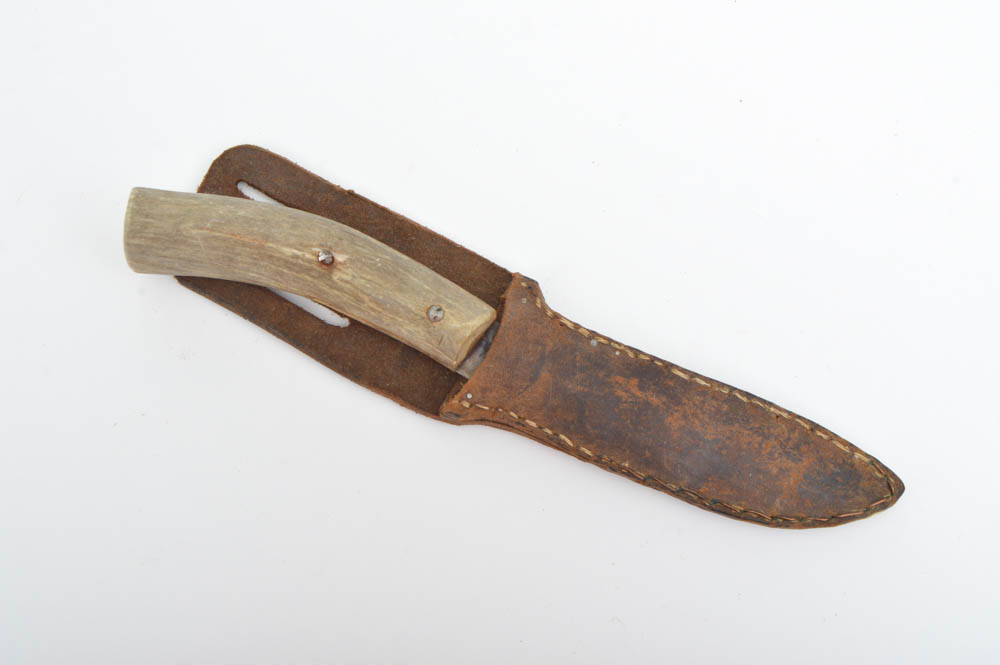 Pair of Antler and Leather Handled Hunting Knives