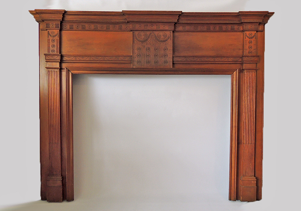 Federal Style Carved Wooden Fireplace Mantel in Cherry Finish