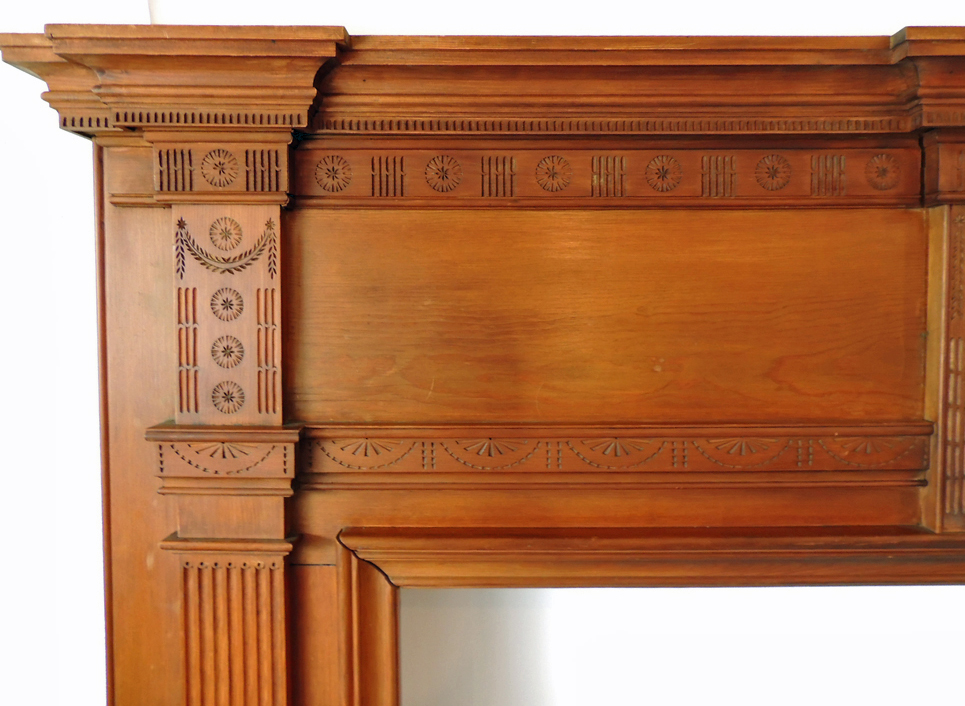 Federal Style Carved Wooden Fireplace Mantel in Cherry Finish