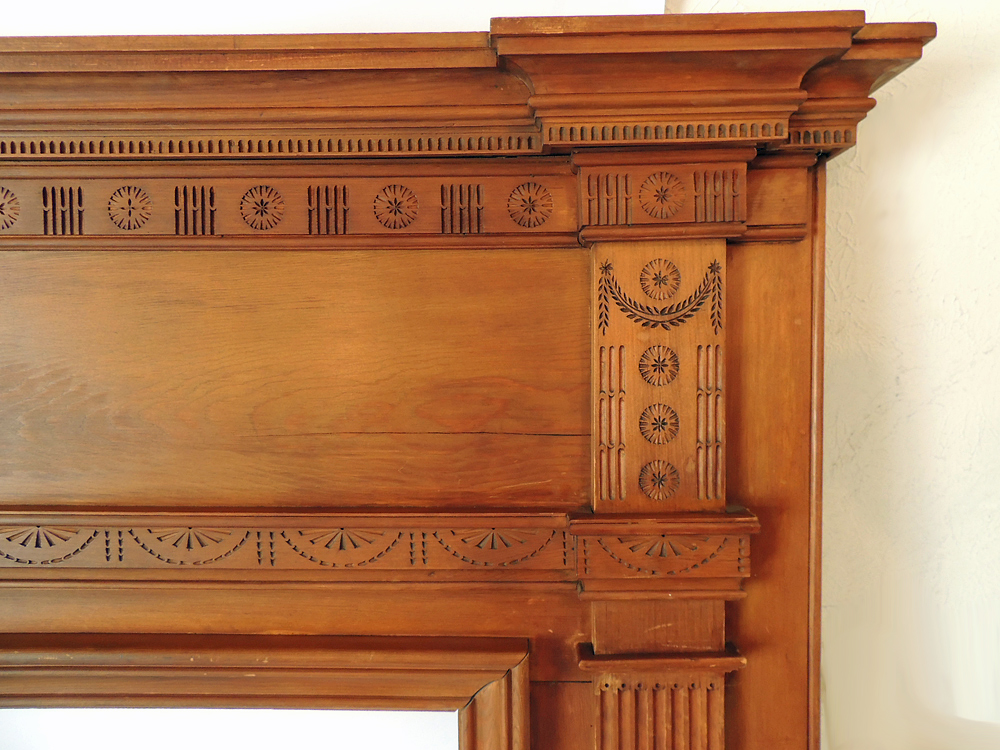 Federal Style Carved Wooden Fireplace Mantel in Cherry Finish