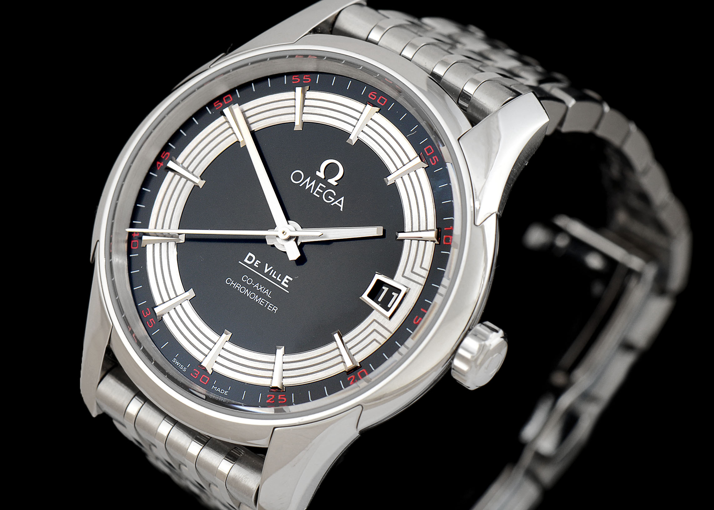 Men's Omega DeVille Hour Vision Black 8500 Bracelet 41MM Watch