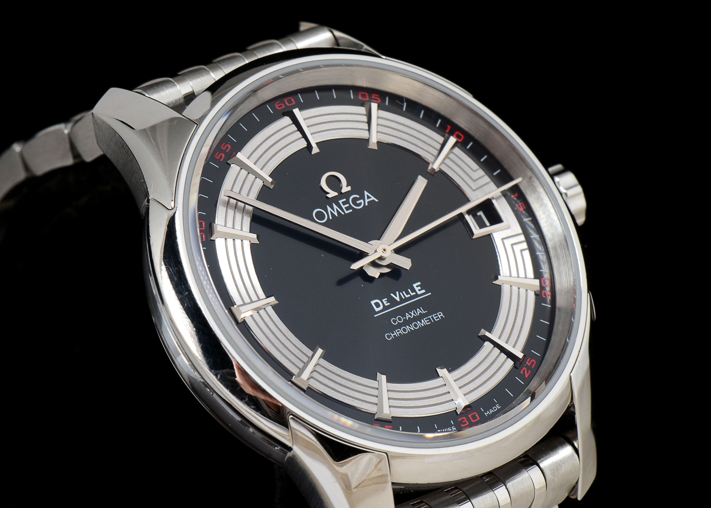 Men's Omega DeVille Hour Vision Black 8500 Bracelet 41MM Watch