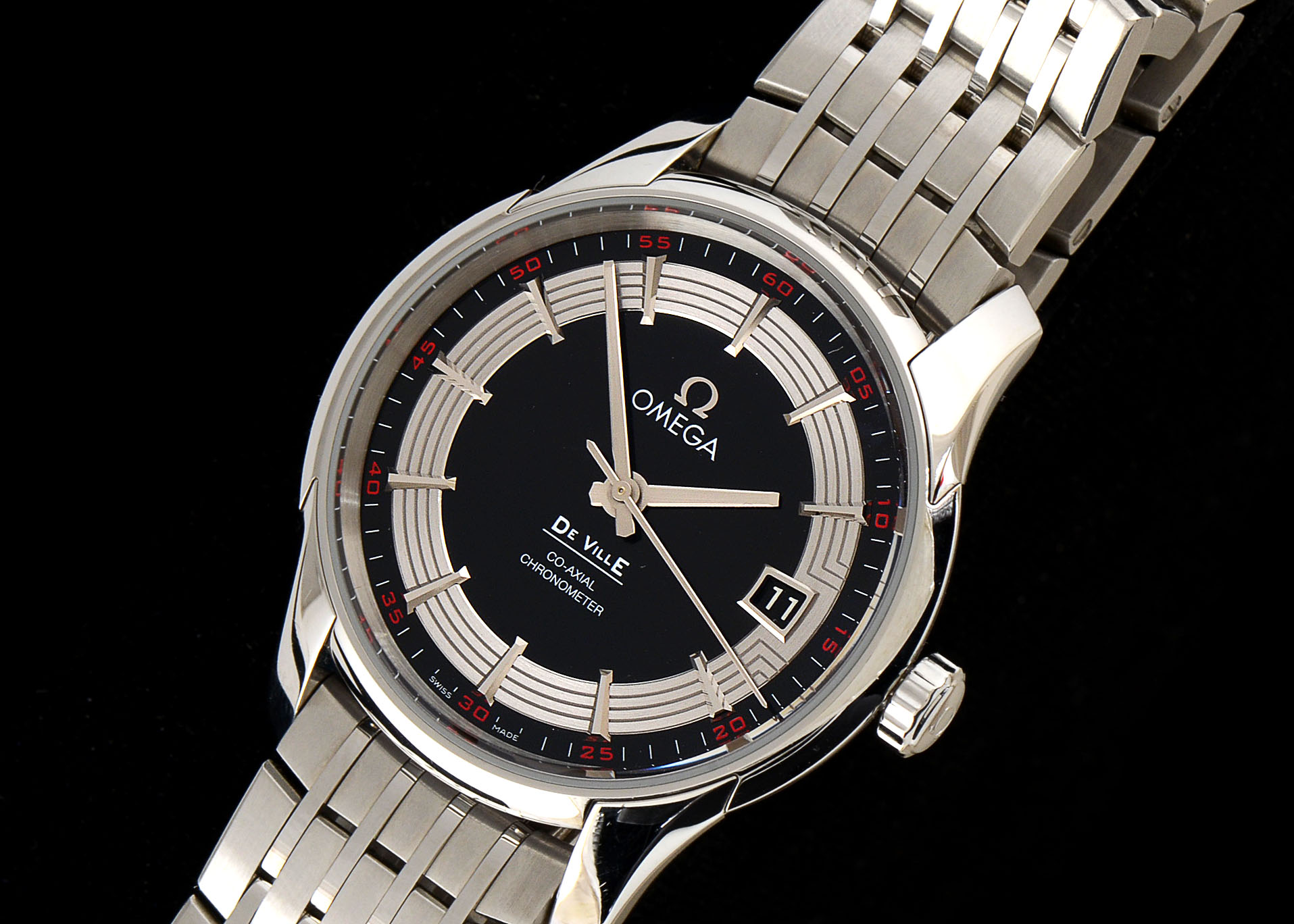 Men's Omega DeVille Hour Vision Black 8500 Bracelet 41MM Watch