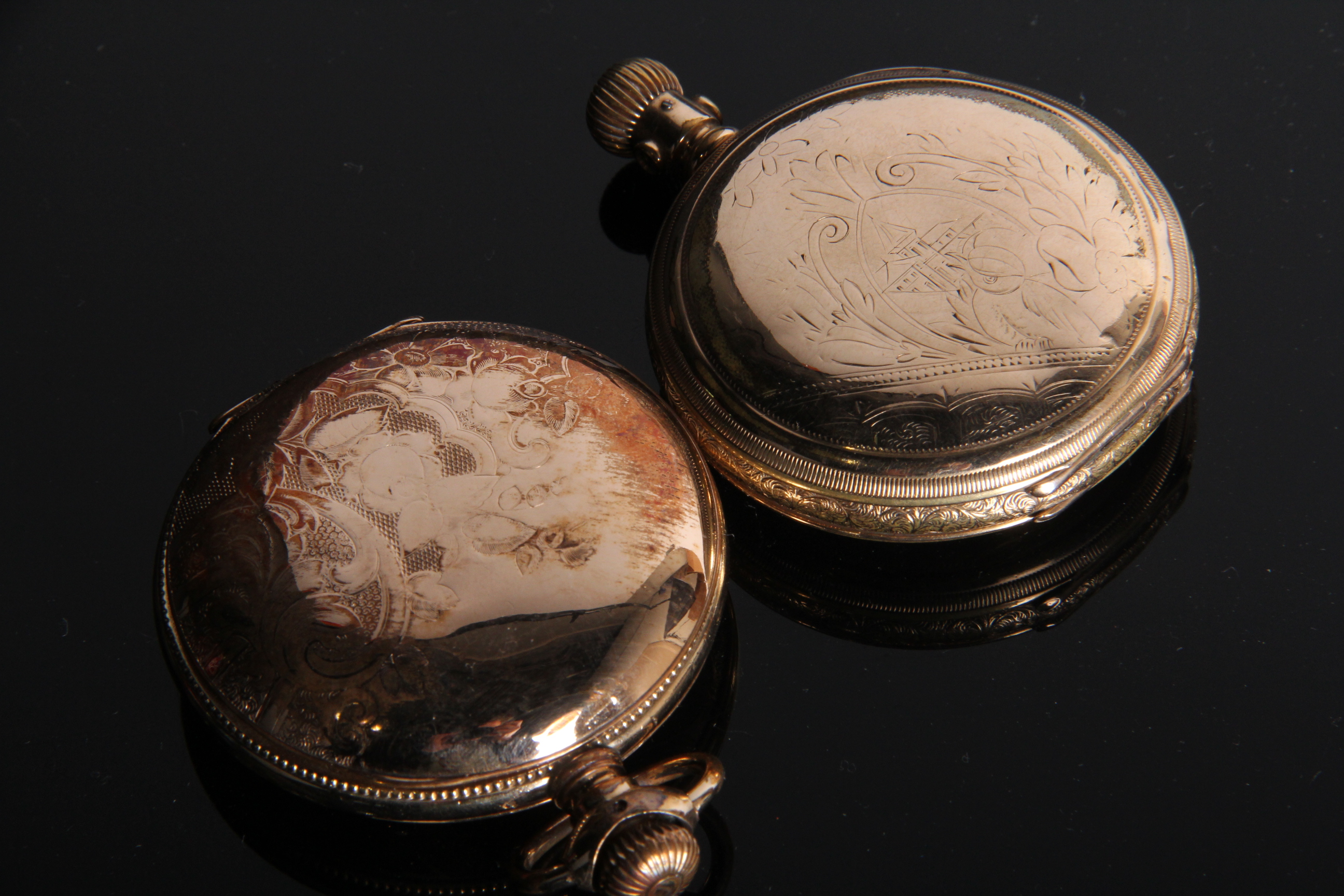 14K Yellow Gold Pocket Watch Cases and Gold with Diamond Watch Slide