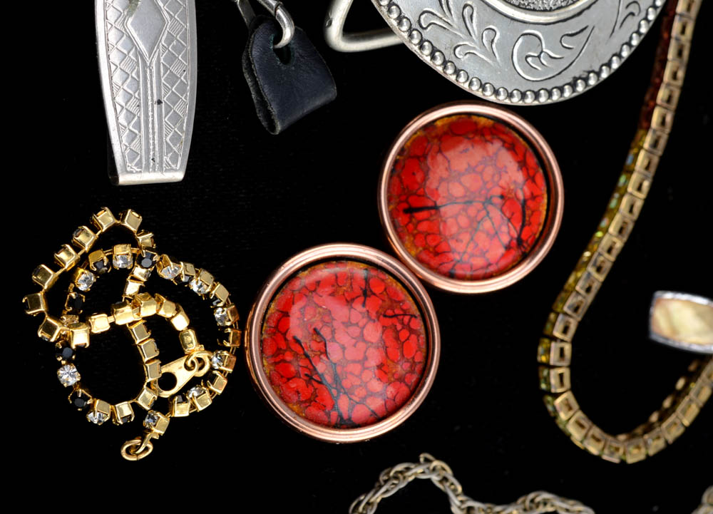 Group of Costume Jewelry Including Matisse Renoir Copper Earrings