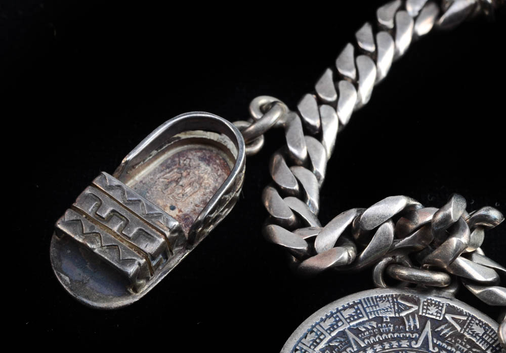 Vintage Sterling Silver Mexican Charm Link Bracelet