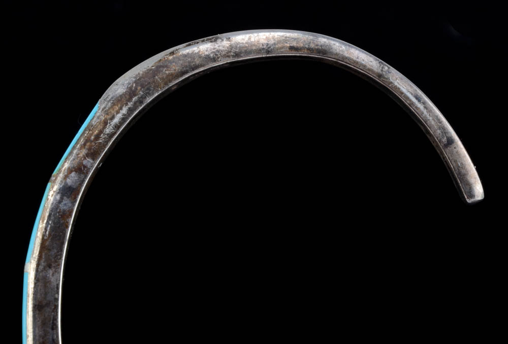 Native American Sterling Silver and Turquoise Inlay Cuff Bracelet