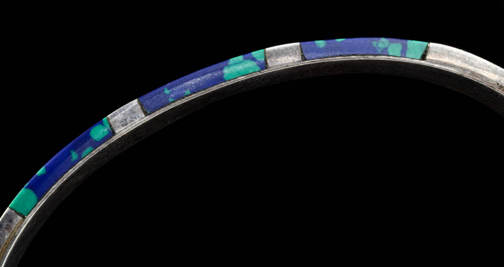 Taxco, Mexico 950 Silver, Azurite and Sugilite Inlaid Bracelet