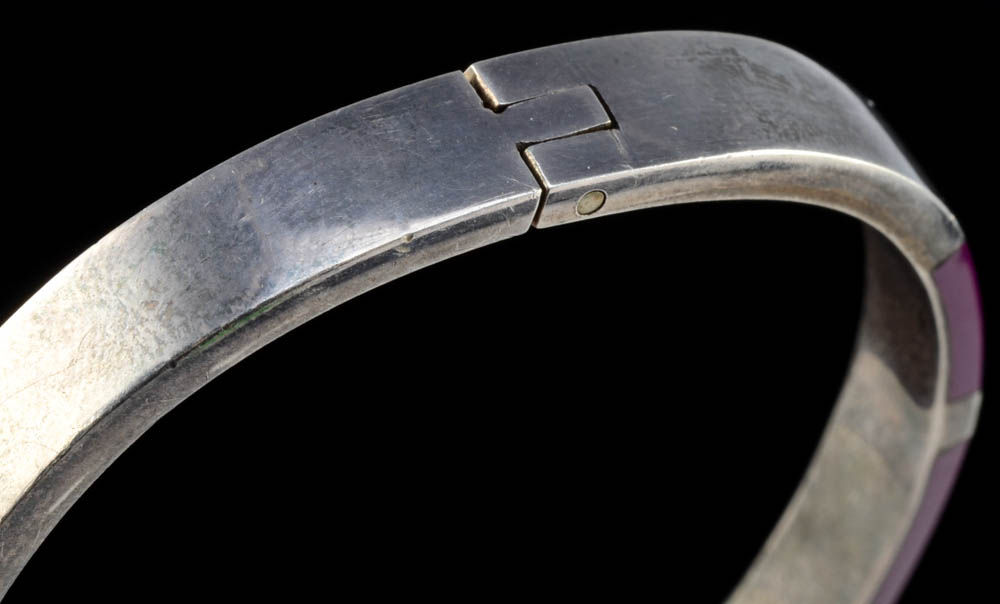 Taxco, Mexico 950 Silver, Azurite and Sugilite Inlaid Bracelet