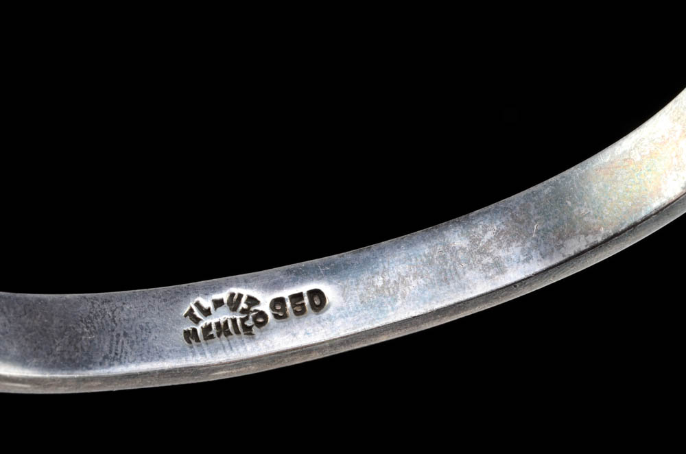 Taxco, Mexico 950 Silver, Azurite and Sugilite Inlaid Bracelet