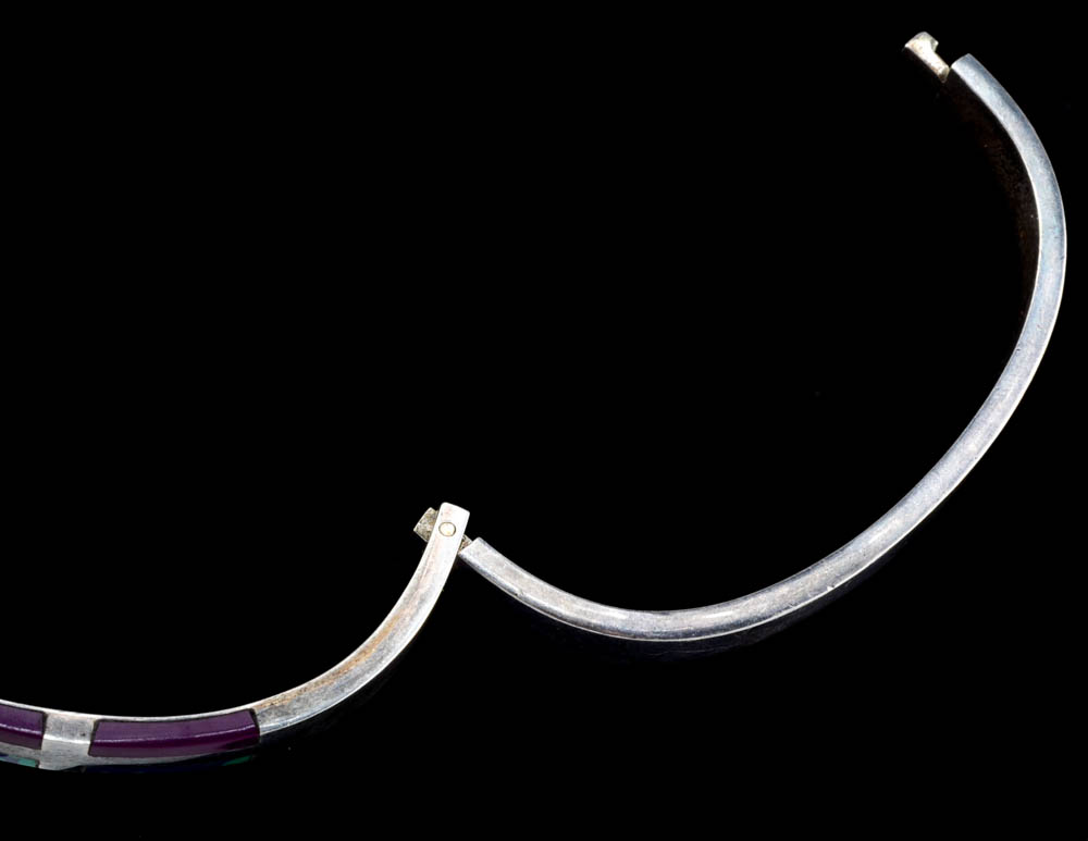 Taxco, Mexico 950 Silver, Azurite and Sugilite Inlaid Bracelet