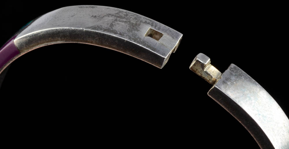 Taxco, Mexico 950 Silver, Azurite and Sugilite Inlaid Bracelet