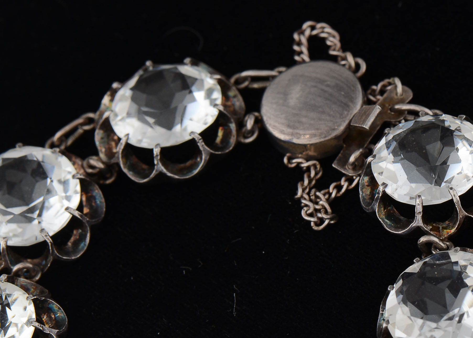 Sterling Silver and Faceted Cut Rock Crystal Quartz Link Bracelet