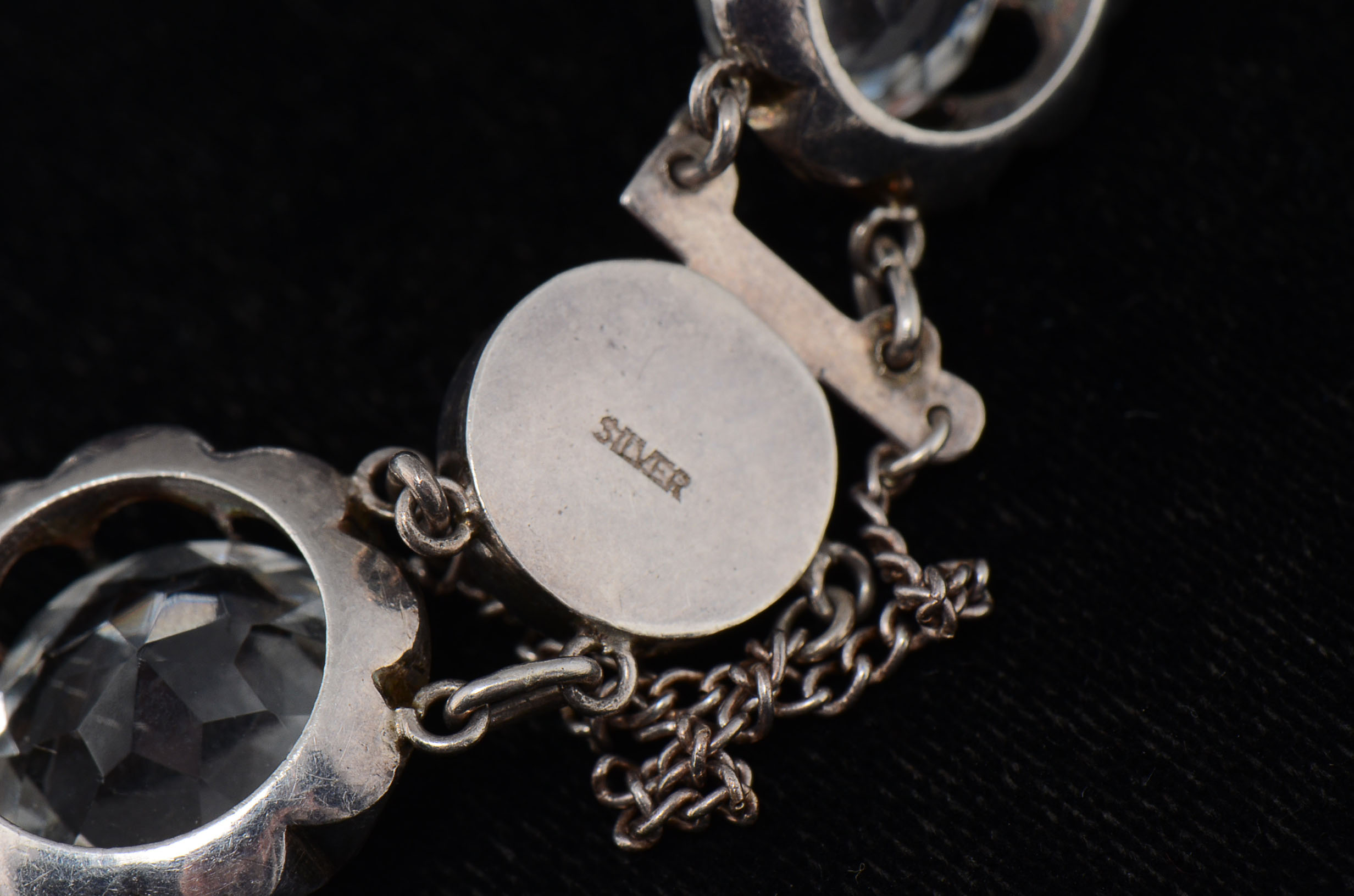 Sterling Silver and Faceted Cut Rock Crystal Quartz Link Bracelet