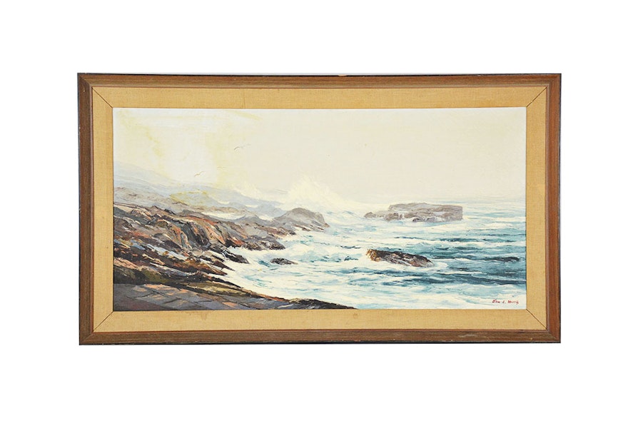 Framed and Signed John E. Harris Oil Painting of the Seashore