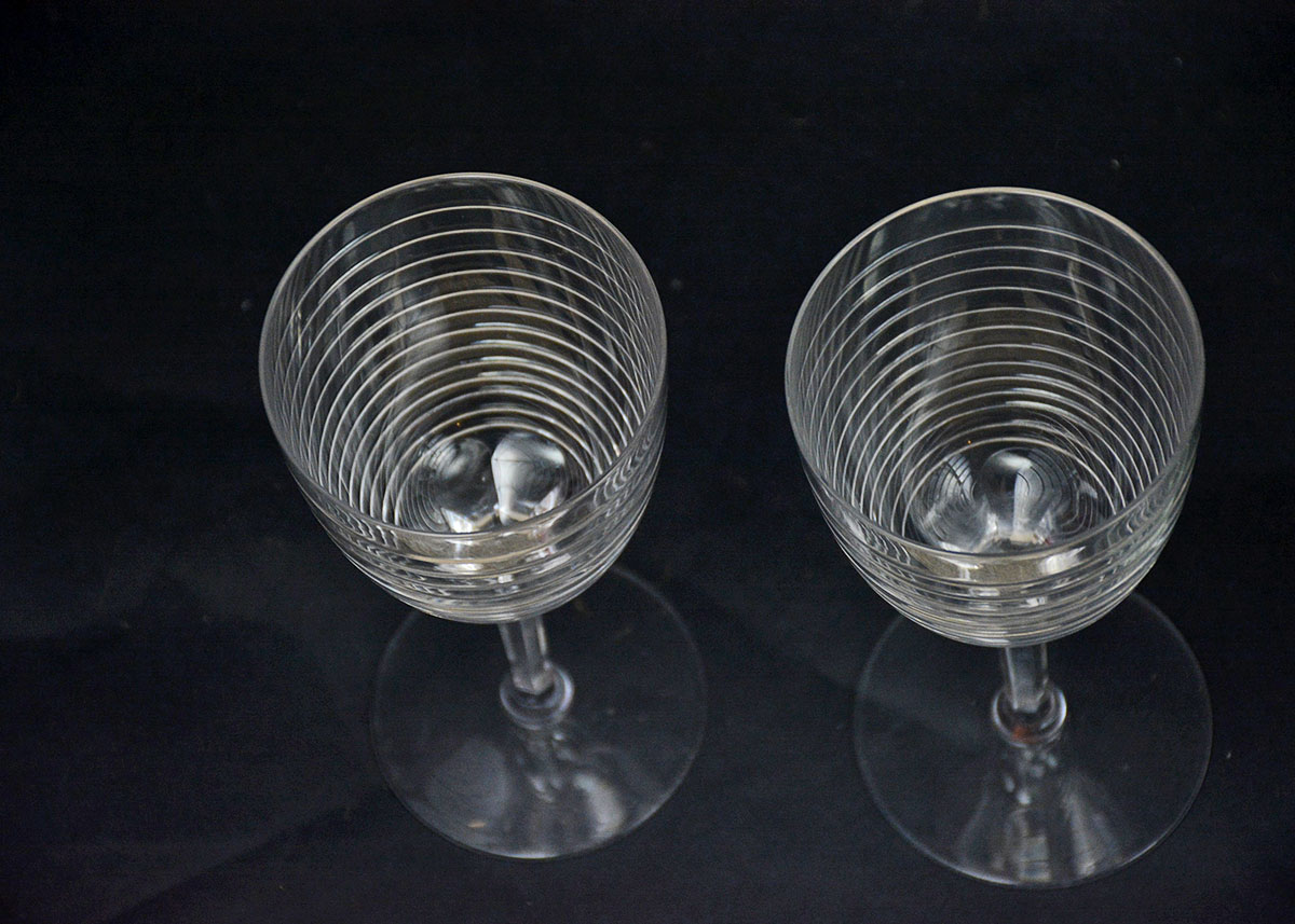 Mid Century Modern Kastrup Decanter and Four Crystal Wine Glasses