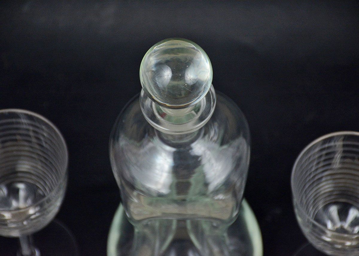 Mid Century Modern Kastrup Decanter and Four Crystal Wine Glasses