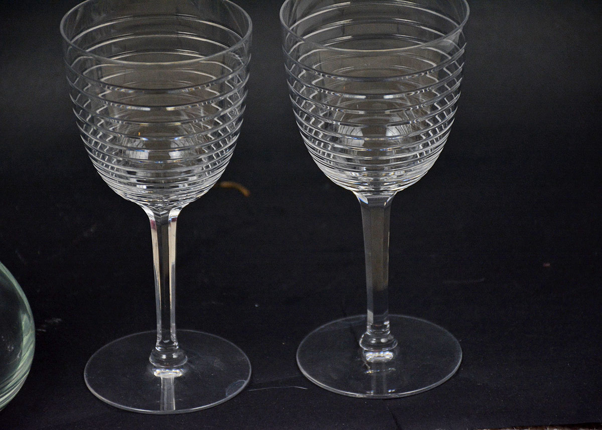 Mid Century Modern Kastrup Decanter and Four Crystal Wine Glasses