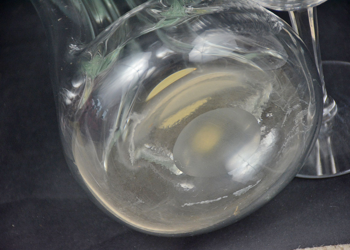 Mid Century Modern Kastrup Decanter and Four Crystal Wine Glasses