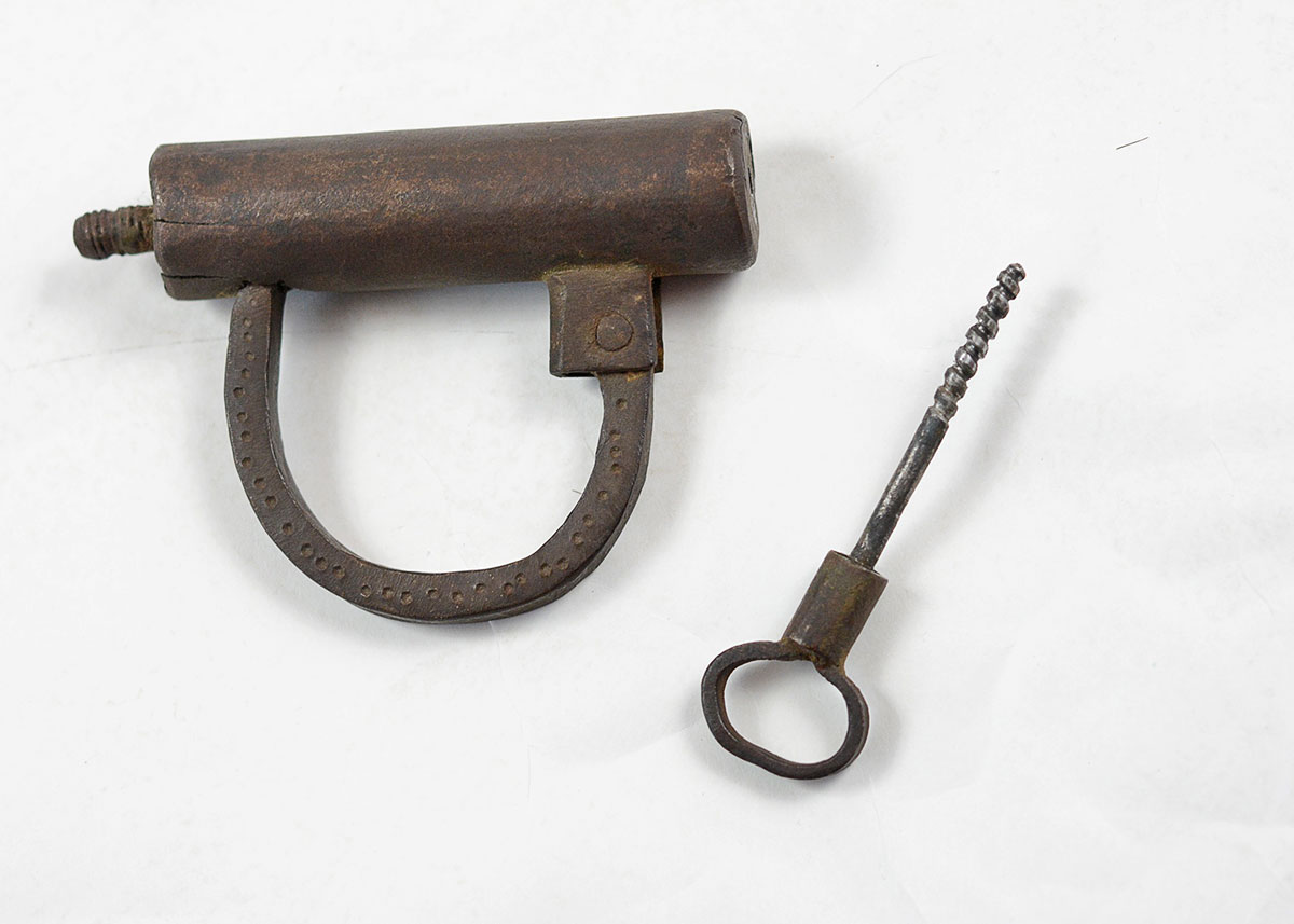 Antique Wrought Iron Manacle with Key