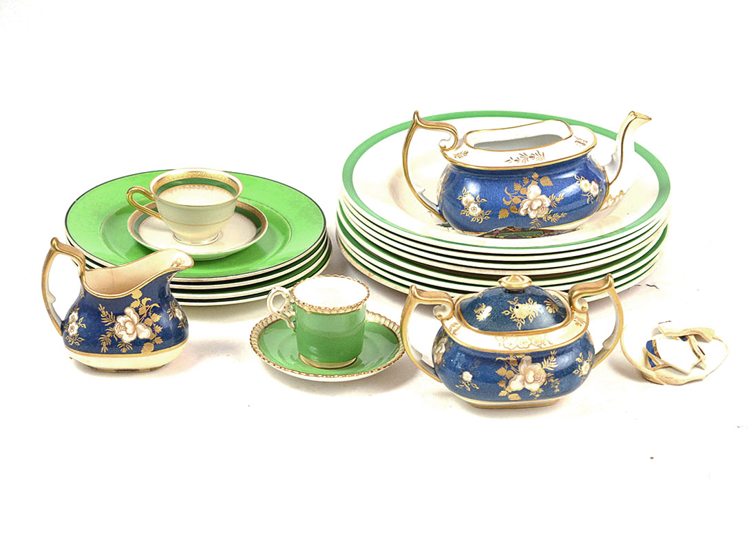 China and Spode Green, Blue, and White Dishes