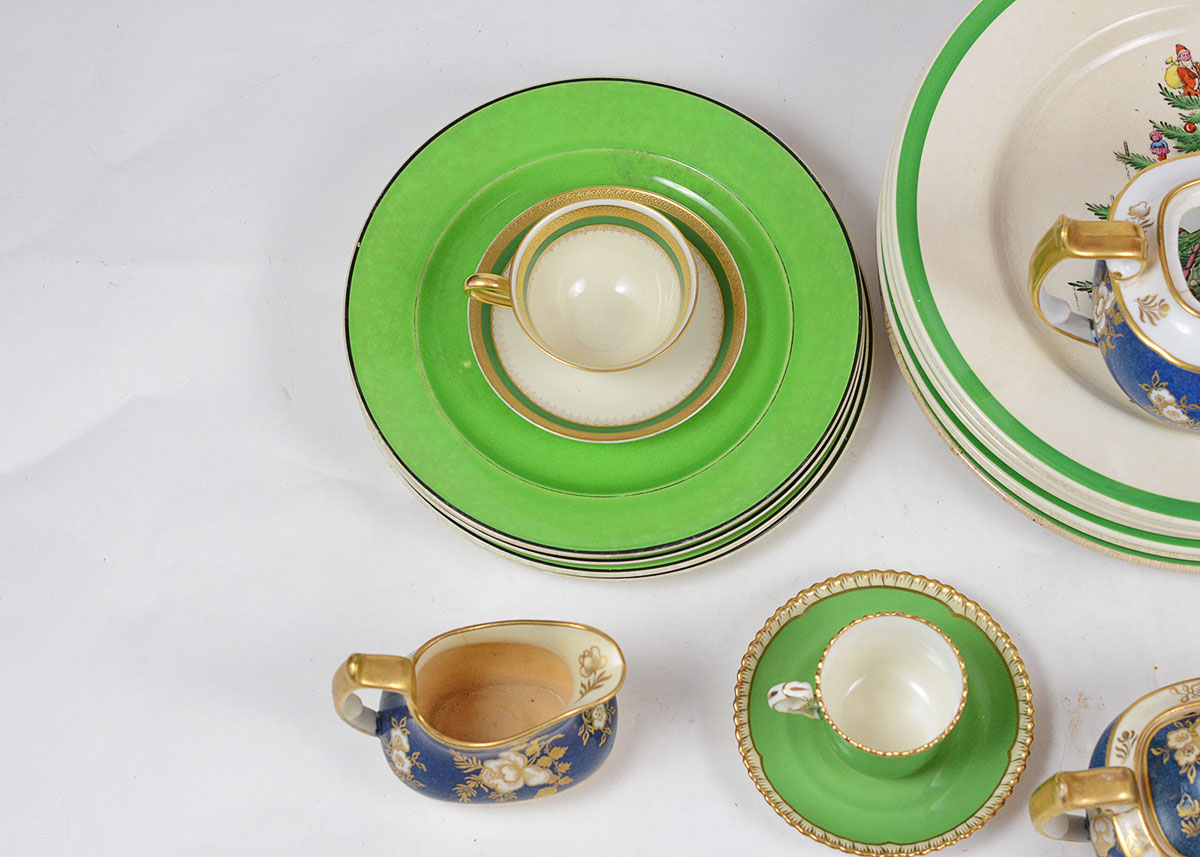 China and Spode Green, Blue, and White Dishes