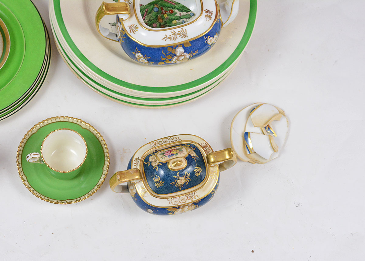 China and Spode Green, Blue, and White Dishes