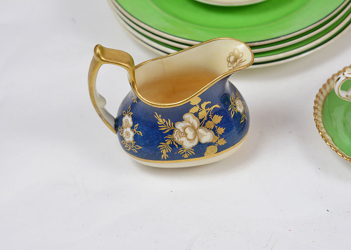 China and Spode Green, Blue, and White Dishes