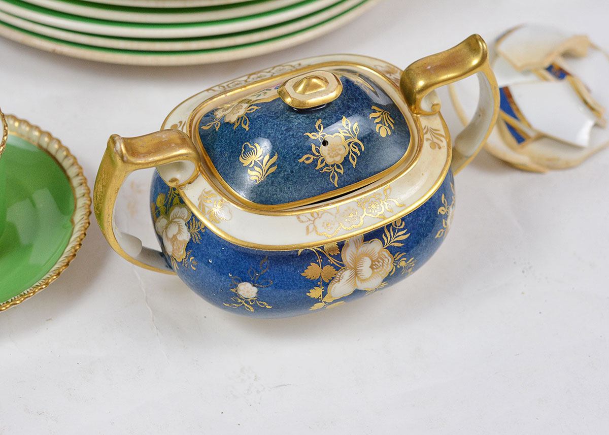 China and Spode Green, Blue, and White Dishes
